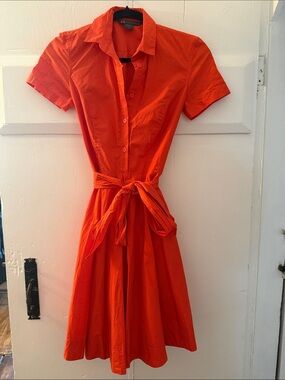 Armani Exchange Bright Orange Tie-Waist Shirt Dress